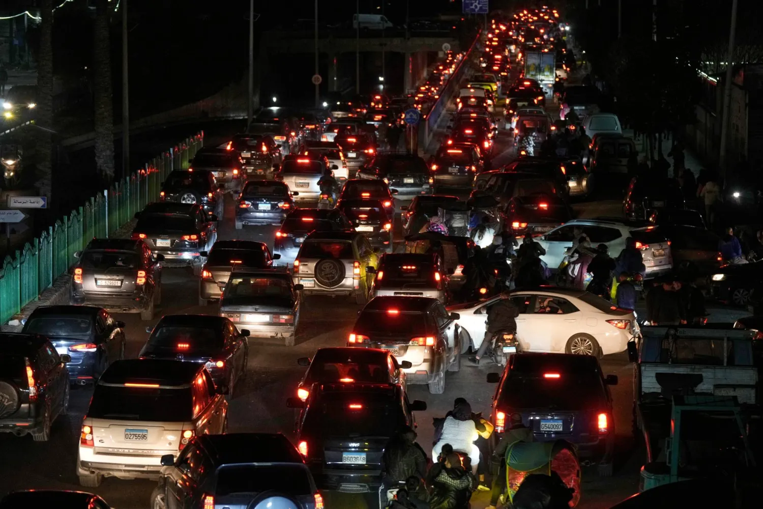 Cars sit in traffic as residents flee Israeli airstrikes in Dahiyeh, a southern suburb of Beirut, Lebanon, early Monday, March 2, 2026. (AP Photo/Bilal Hussein)