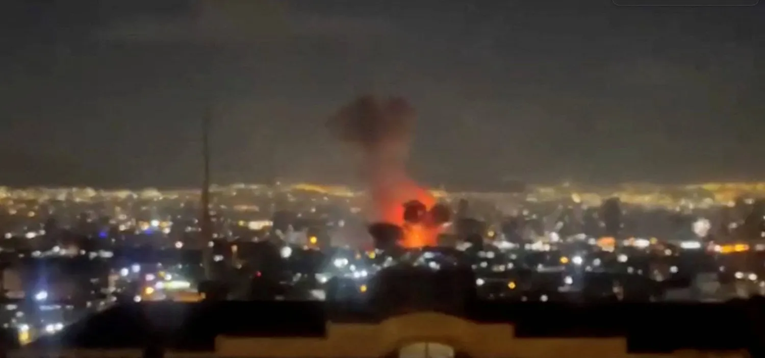 Fireball after reported strikes near Iran Broadcasting headquarters in Tehran, Iran March 1, 2026 in this still image obtained from a social media video. Social media/via REUTERS  