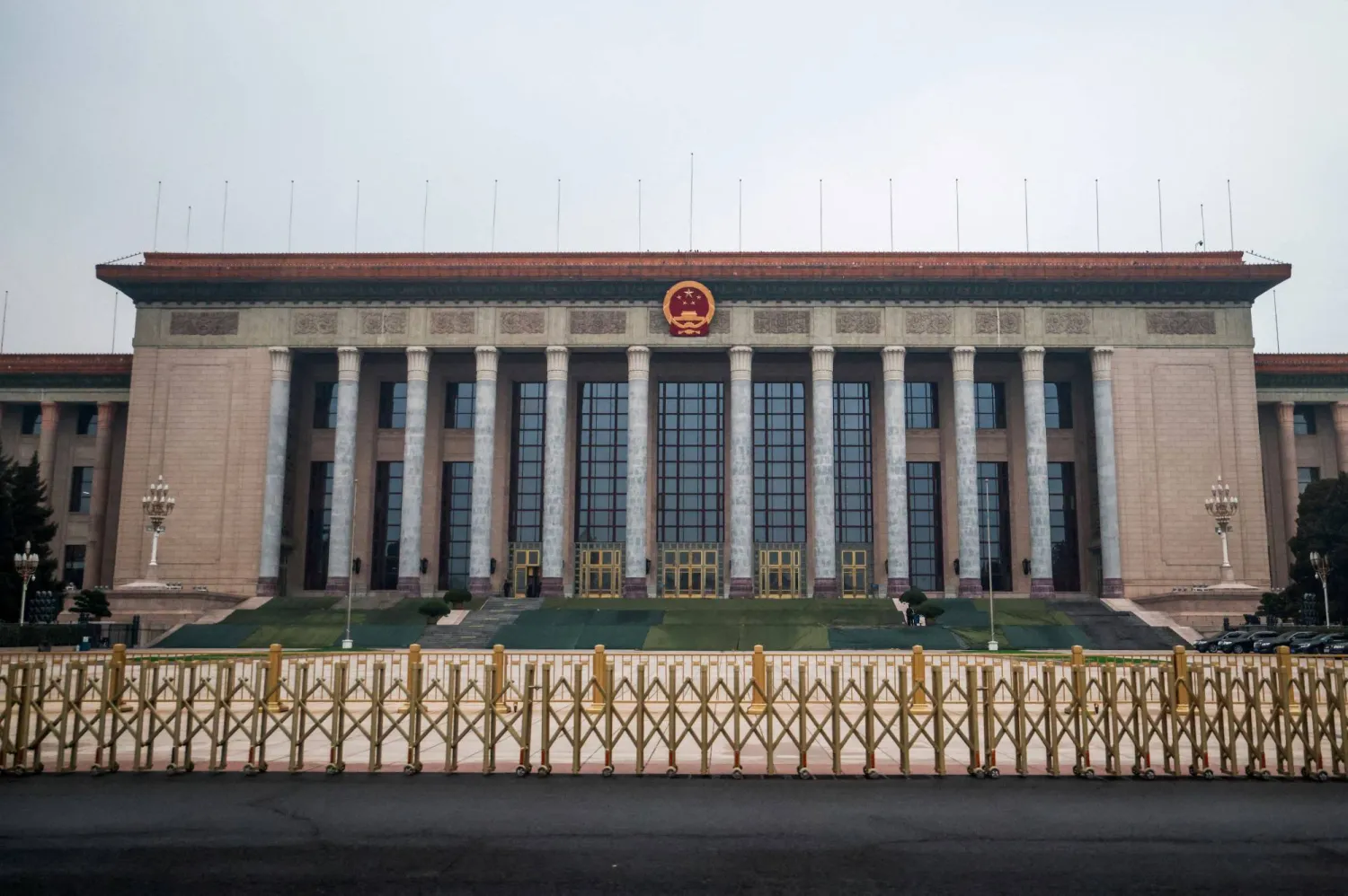 FILE PHOTO: A general view of the Great Hall of the People ahead of the annual meeting of the National People's Congress, which starts this week, in Beijing, China, March 2, 2026. REUTERS/Maxim Shemetov/File Photo