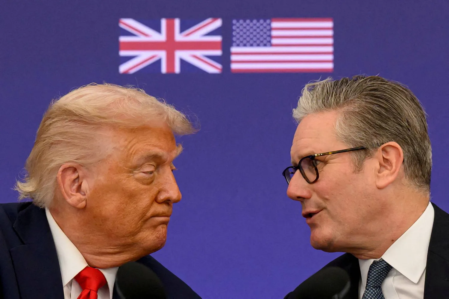 US President Donald Trump and British Prime Minister Keir Starmer announce an agreement between the two countries as they hold a press conference at Chequers at the conclusion of a state visit on September 18, 2025, in Aylesbury, Britain. (Reuters) 