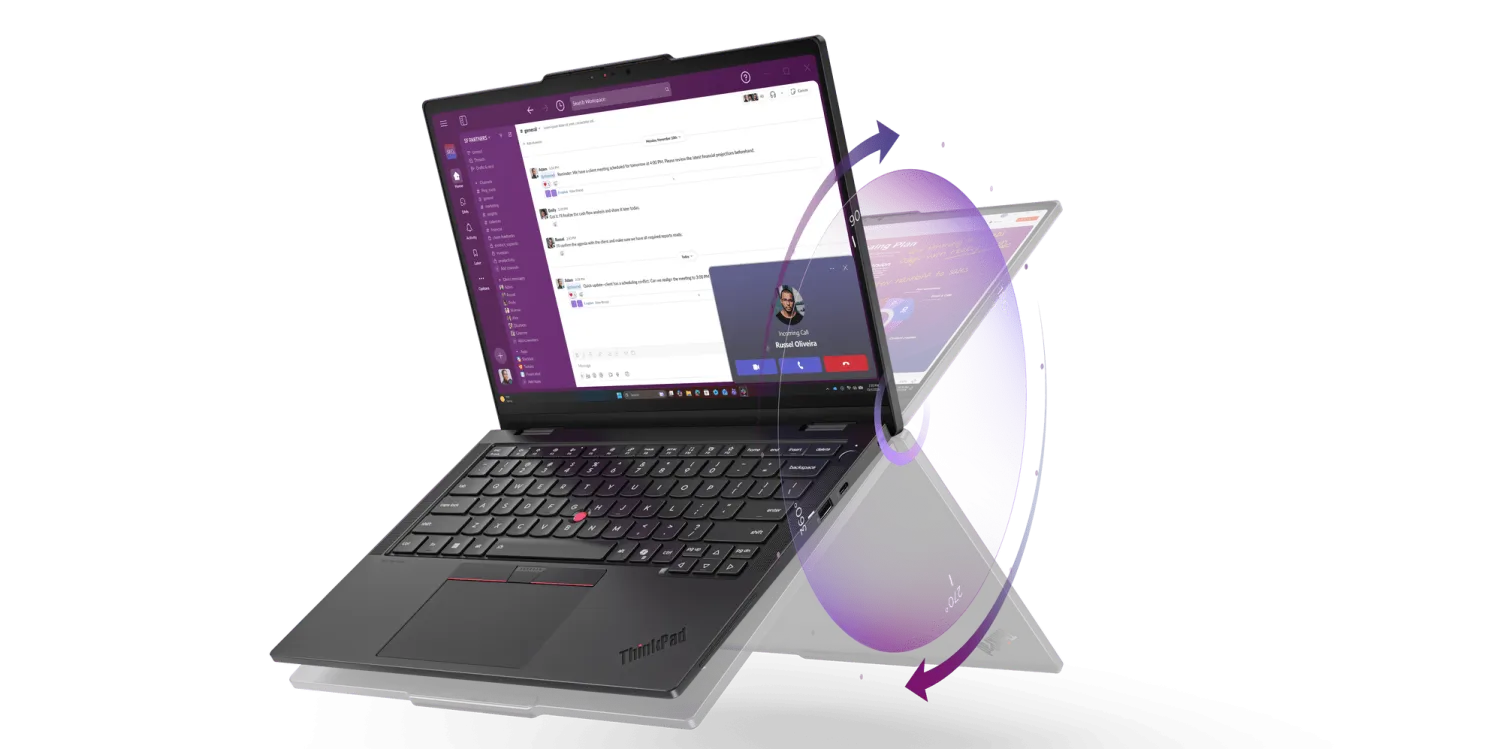 يعتمد الجهاز على شاشة ثانية قابلة للفصل ومنافذ قابلة للاستبدال ولوحة مفاتيح منفصلة لتوفير مرونة في بيئات العمل المختلفة (لينوفو)