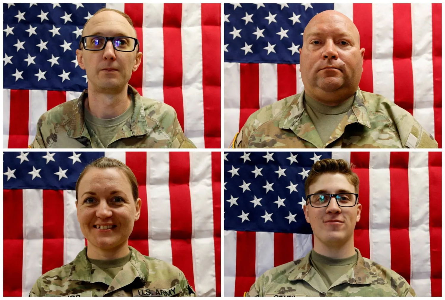 A combination image of undated photos shows US Army Reserve Captain Cody A. Khork, 35, of Winter Haven, Florida, US Army Reserve Sgt. 1st Class Noah Tietjens, 42, of Bellevue, Nebraska, US Army Reserve Sgt. 1st Class Nicole Amor, 39, of White Bear Lake, Minnesota, and US Army Reserve Sgt. Declan Coady, 20, of West Des Moines, Iowa, who were killed March 1, 2026, at the Port of Shuaiba, Kuwait during a drone attack. Reuters