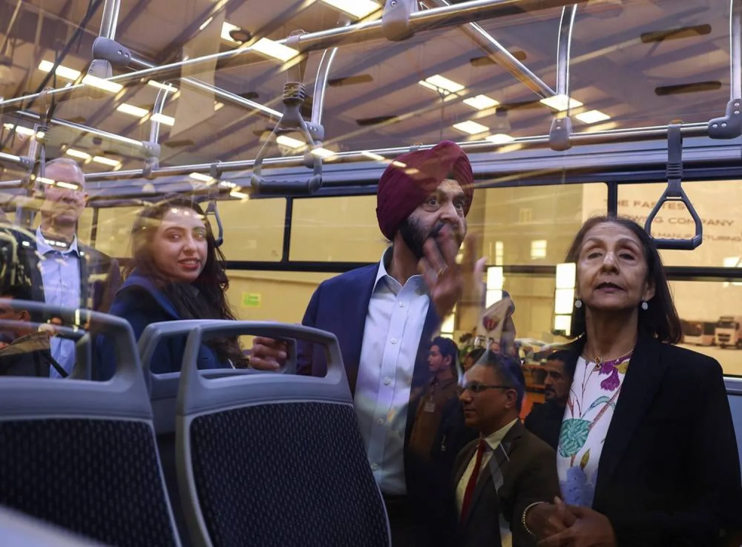 World Bank President Ajay Banga visits the Geyushi bus manufacturing factory to review projects funded by the lender and assess how economic reforms are translating into job creation, in the 10th of Ramadan suburb of Cairo, Egypt, March 3, 2026. (Reuters)