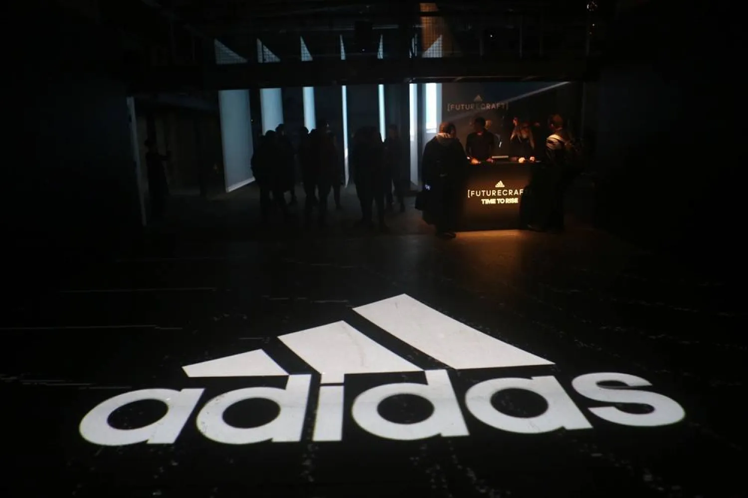 An Adidas logo is seen at the new Futurecraft shoe unveiling event in New York City, New York, US, April 6, 2017. (Reuters)