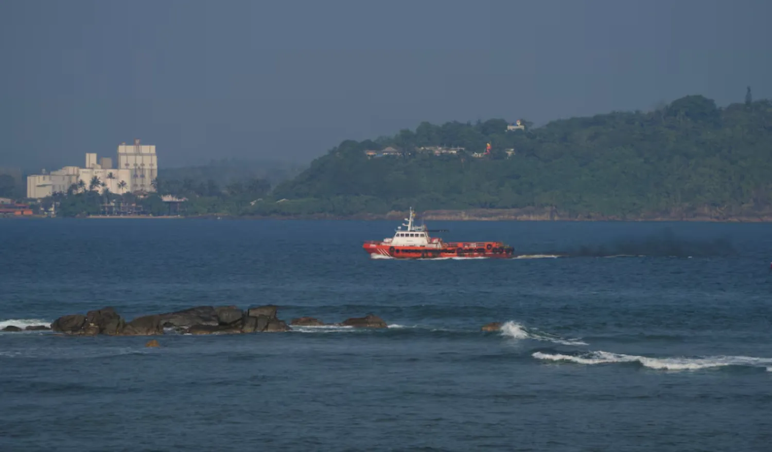 A vessel sails off the Galle coast after a submarine attack on the Iranian military ship, Iris Dena, off Sri Lanka, in Galle, Sri Lanka, March 4, 2026. REUTERS/Thilina Kaluthotage 
