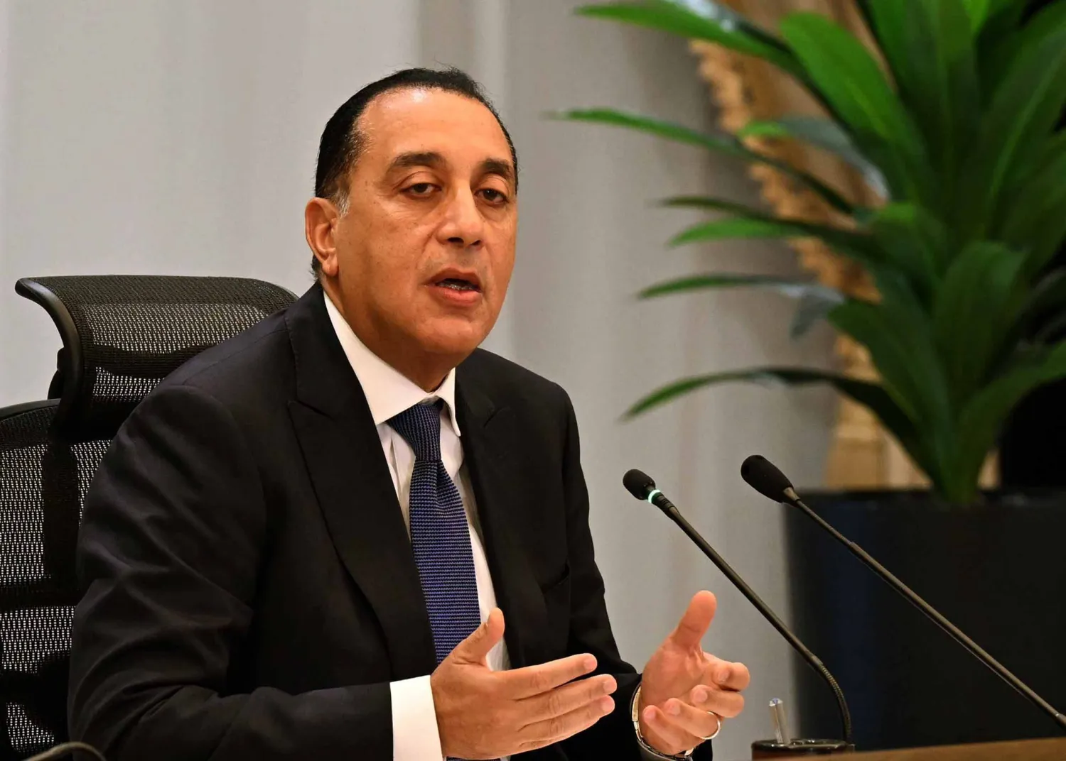 رئيس الوزراء المصري مصطفى مدبولي خلال مؤتمر صحافي الثلاثاء (مجلس الوزراء المصري)