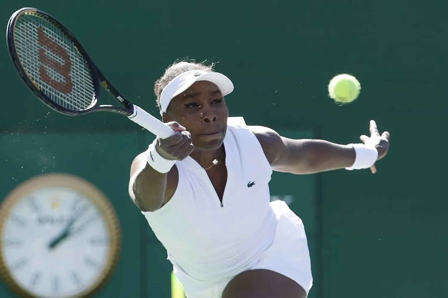 Venus Williams of the US in action against Diane Parry of France during their women's singles tennis match on day 2 of the BNP Paribas Open tennis tournament in Indian Wells, California, USA, 05 March 2026. (EPA)