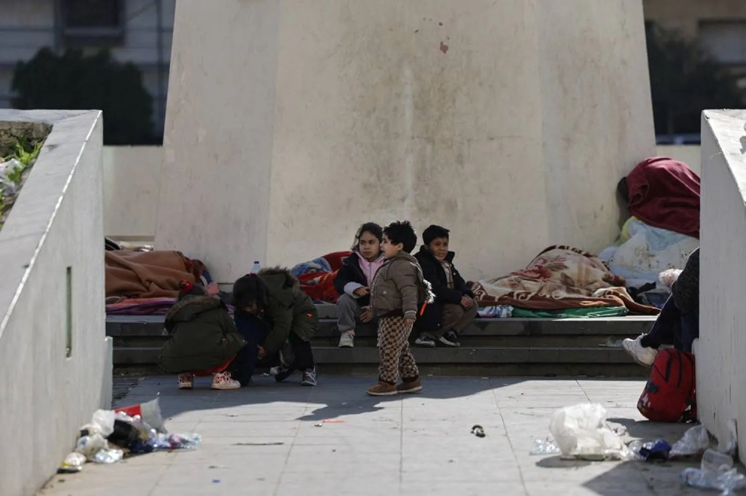Children displaced from the southern suburbs of Beirut after the Israeli army's warning prompted residents to evacuate, following an escalation between Hezbollah and Israel amid the US-Israeli conflict with Iran, rest at Martyrs' Square in Beirut, Lebanon, March 6, 2026. (Reuters)