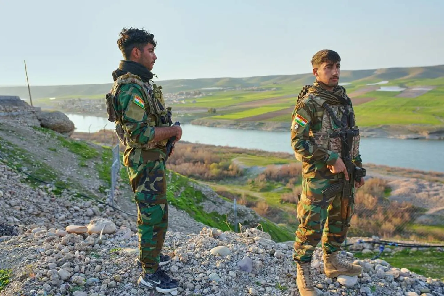 Members of the Kurdistan Freedom Party PAK stand guard in Erbil, Iraq, Thursday, March 5, 2026. (AP)