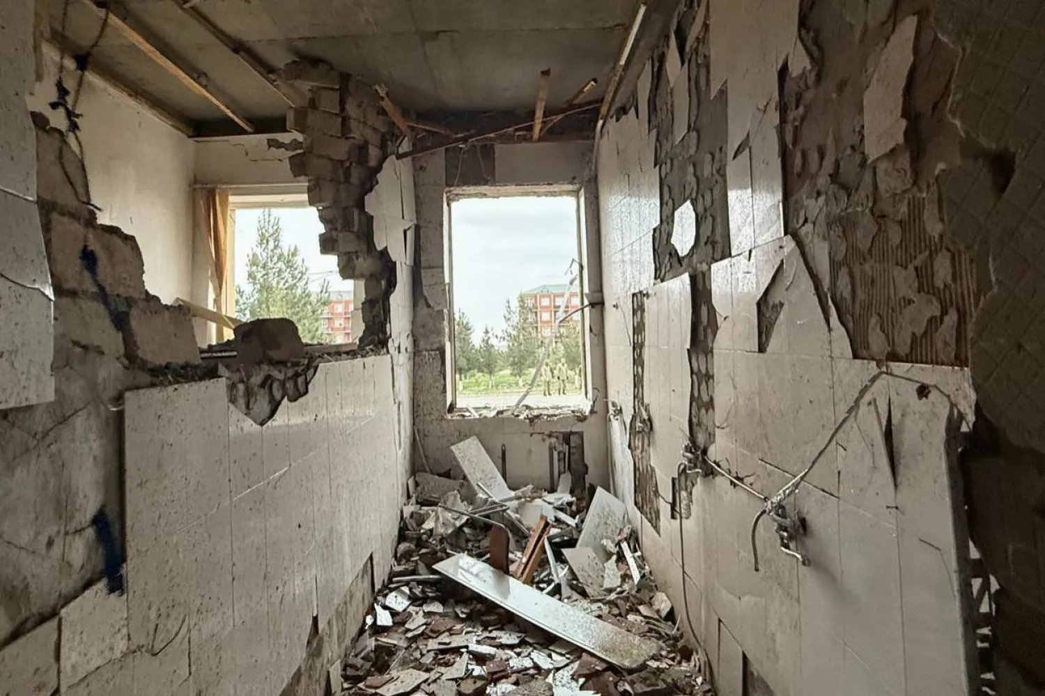 This image shows damages of a school in Julfa following, what Azerbaijan's Foreign Ministry says was a drone attack carried out by Iran, on its exclave of Nakhchivan, Azerbaijan, Thursday, March 5, 2026. (AP)