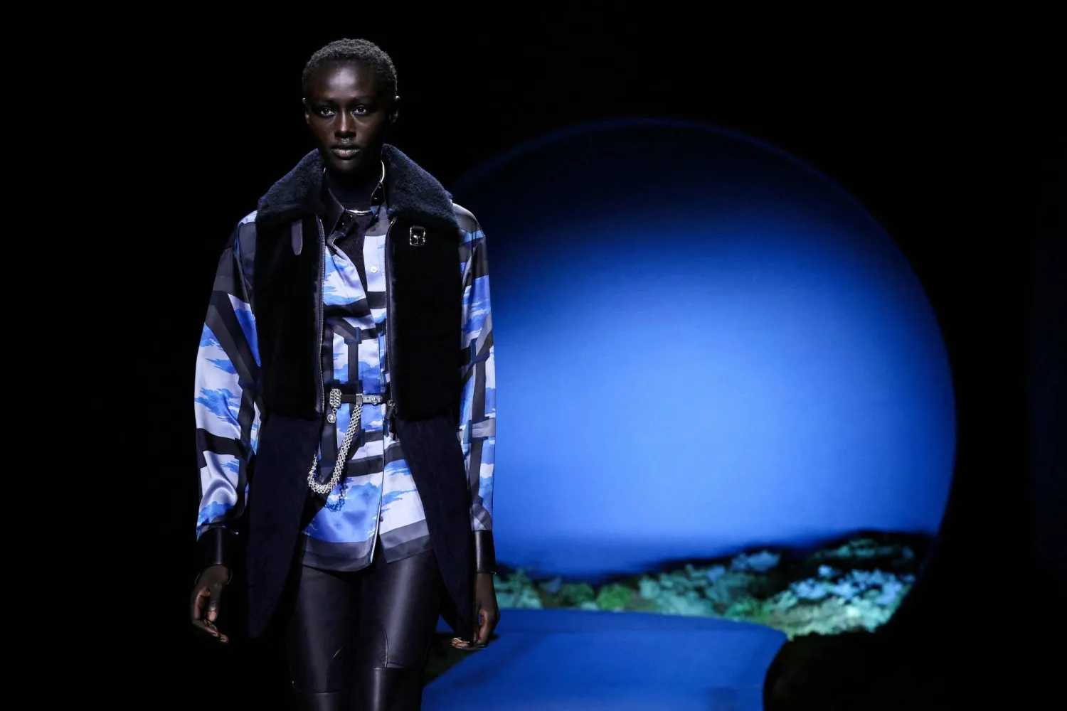 A model presents a creation for Hermes for the Women's Ready to Wear Fall/Winter 2026-2027 collection fashion show as part of the Paris Women Fashion Week, in Paris, on March 7, 2026. (AFP) 