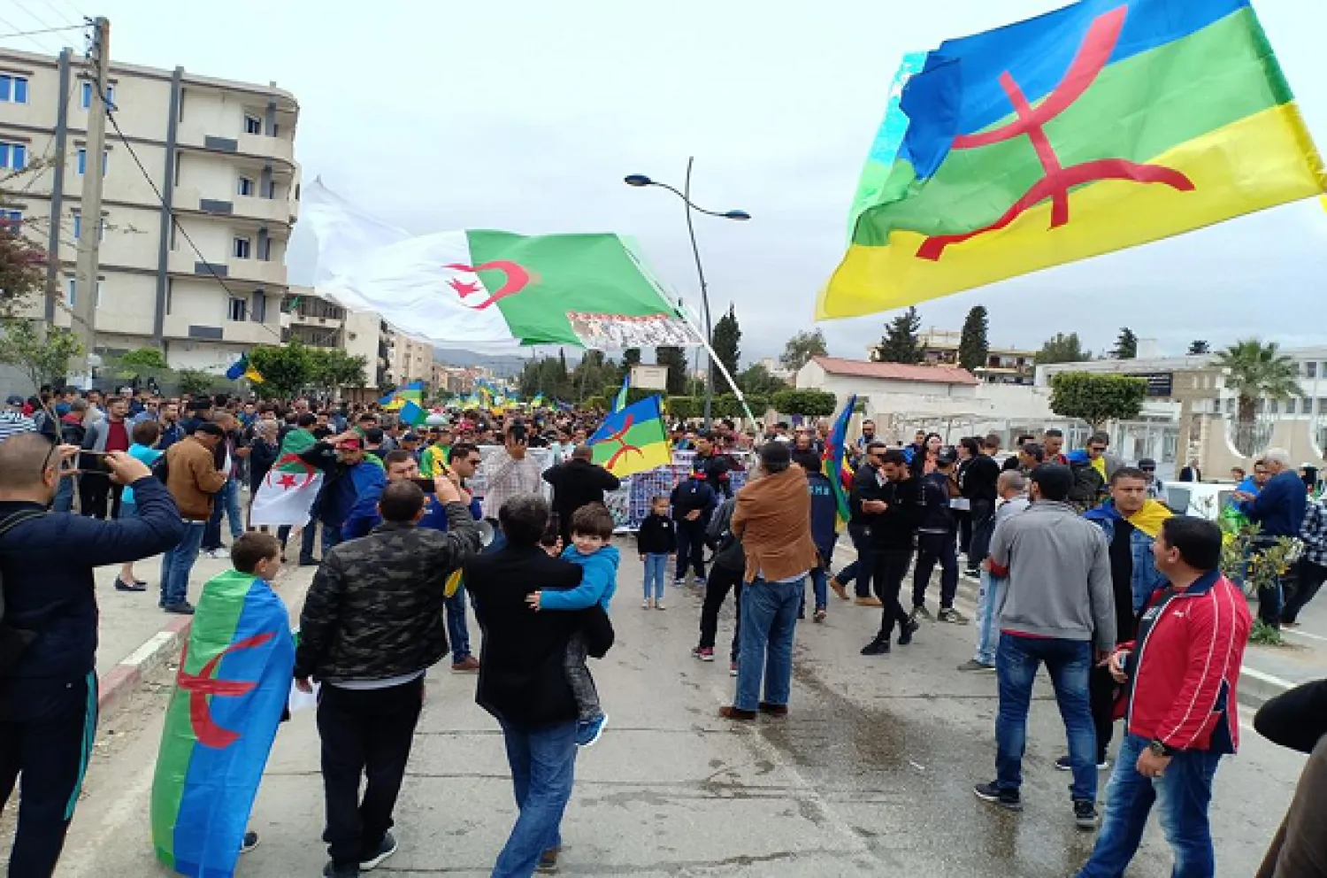 رفع الراية الأمازيغية في مظاهرة بمنطقة القبائل (حسابات ناشطين)