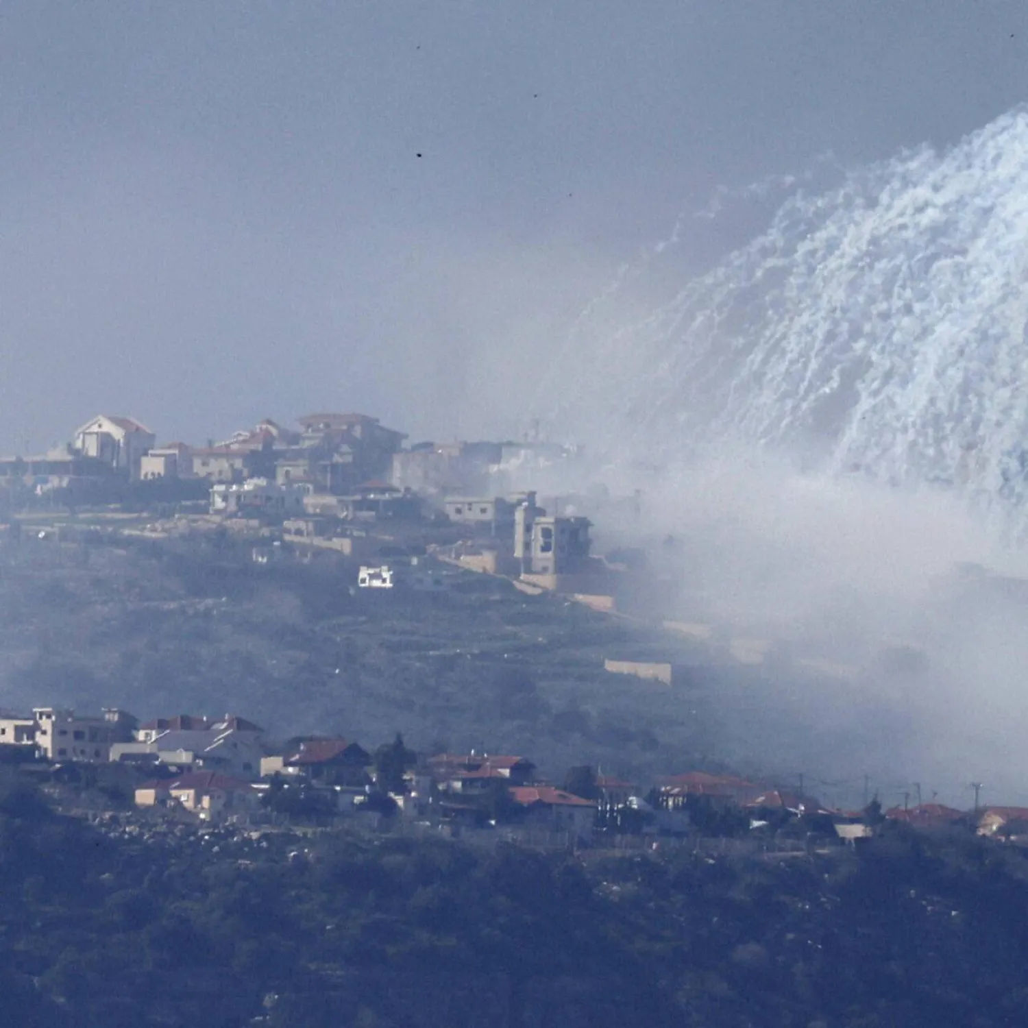 A picture taken from Israel, along the border with southern Lebanon on March 4, 2024, shows smoke billowing following Israeli bombardment on the Lebanese village of Markaba. Jalaa Marey, AFP
