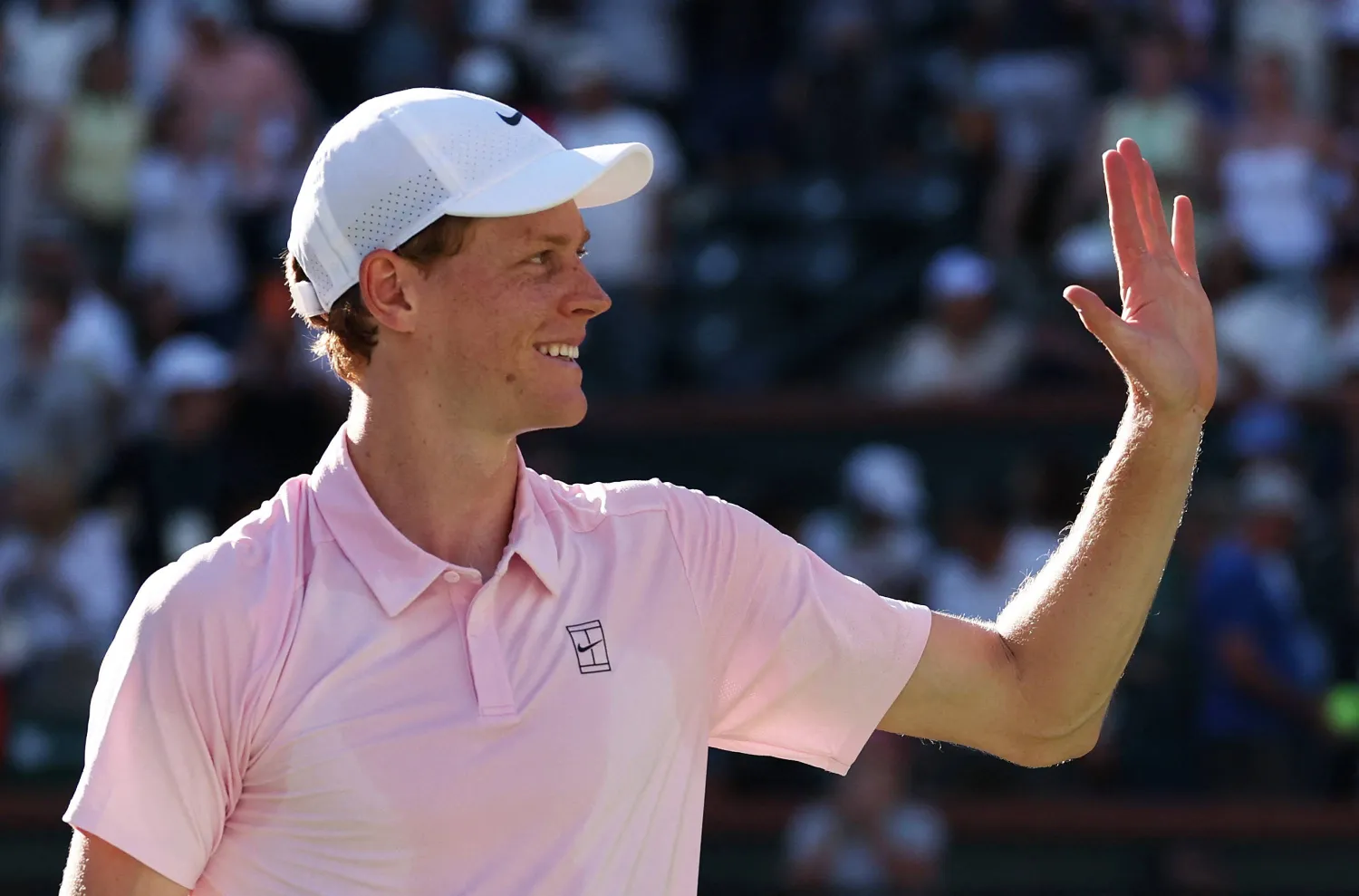 Jannik Sinner of Italy celebrates his straight sets victory against Denis Shapovalov of Canada in their third round match of the BNP Paribas Open at Indian Wells Tennis Garden on March 08, 2026 in Indian Wells, California. (Getty Images/AFP)