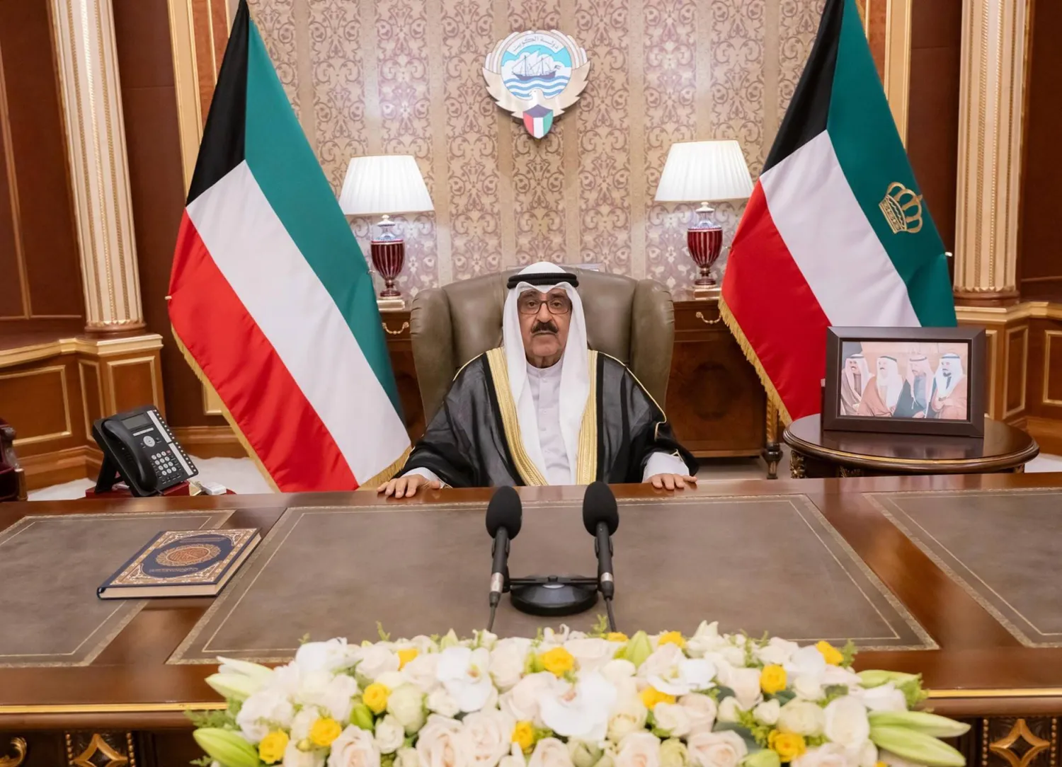 الشيخ مشعل الأحمد الصباح خلال توجيهه كلمة بمناسبة العشر الأواخر من شهر رمضان (كونا)