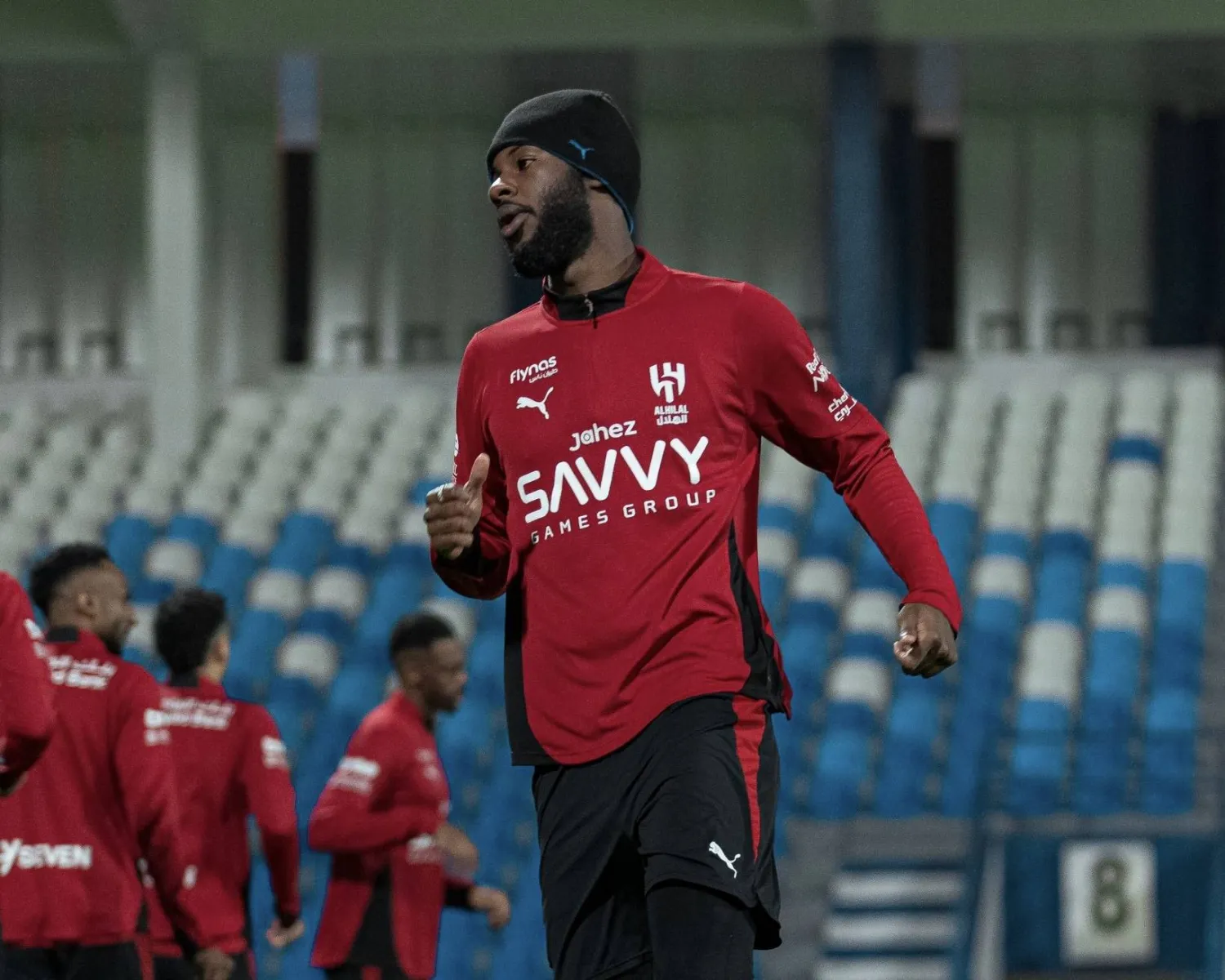 حسان تمبكتي خلال مشاركته في التدريبات الجماعية (نادي الهلال) 