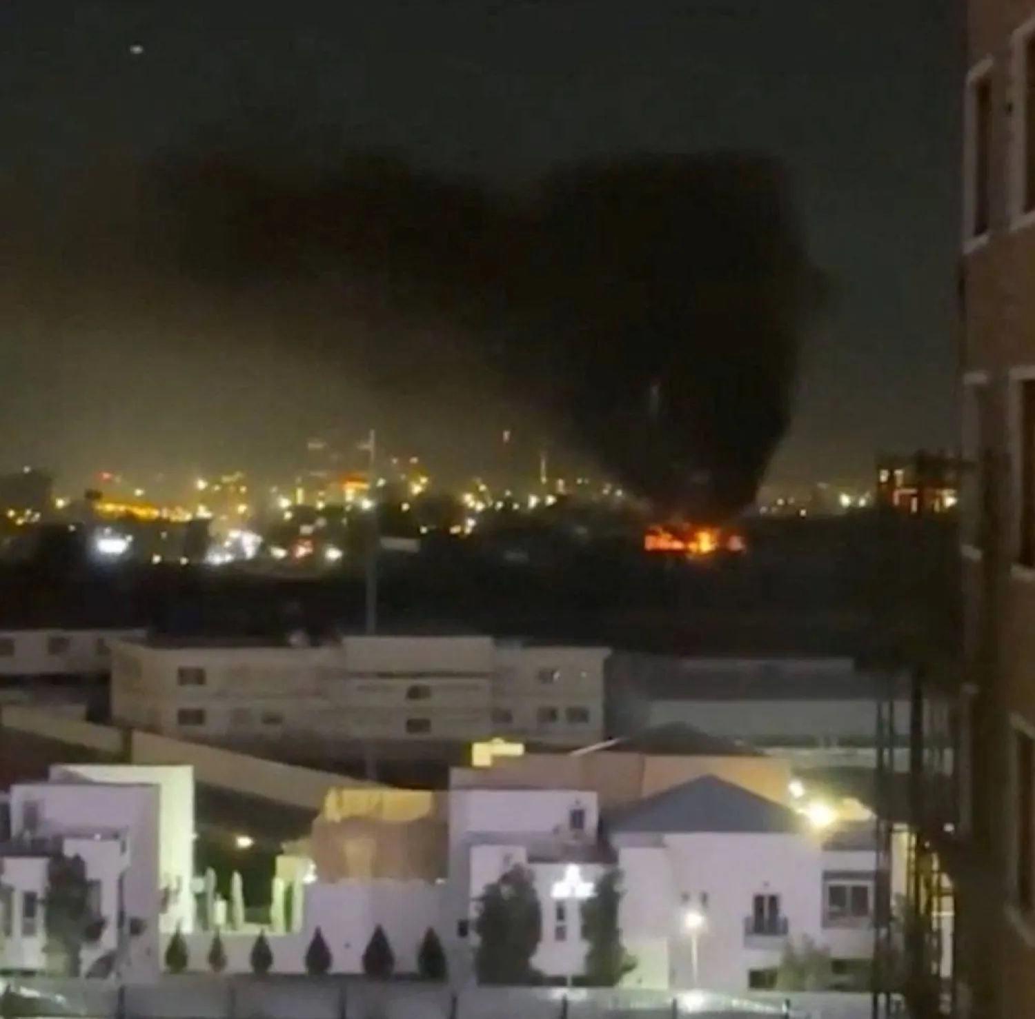 Smoke and flames rise following a drone attack on the UAE consulate in Erbil, Iraq in this screengrab obtained from social media March 9, 2026. (Social media/via Reuters)