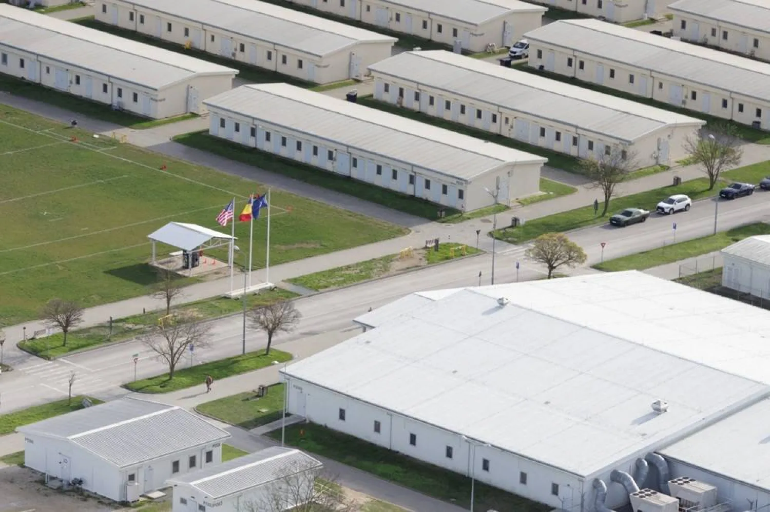 Aerial view of US Army barracks and driveways inside MK Airbase, in Mihail Kogalniceanu, Constanta county, Romania, November 25, 2025. (Inquam Photos/George Calin via Reuters) 
