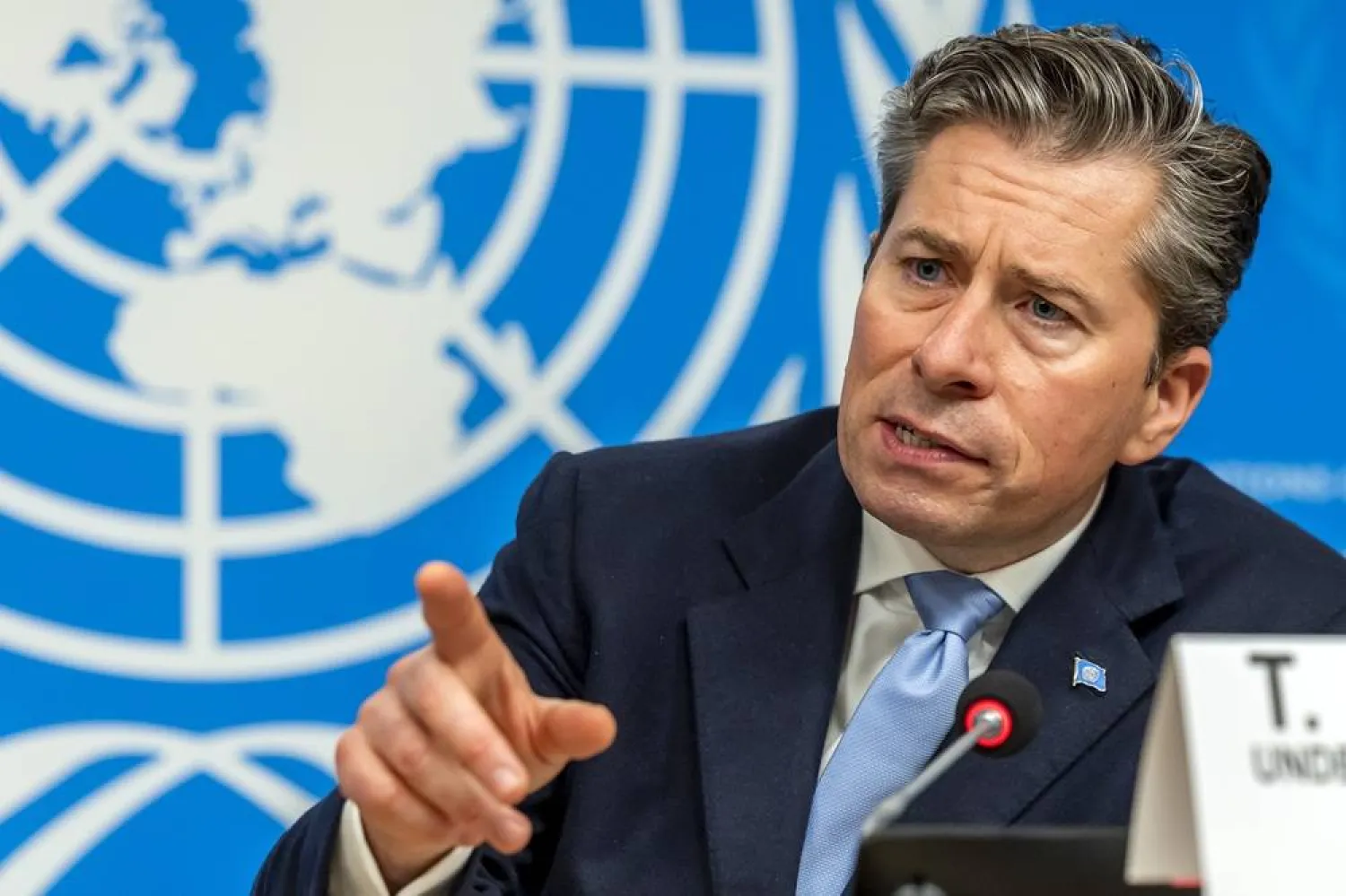 Tom Fletcher, Under-Secretary-General for Humanitarian Affairs and Emergency Relief Coordinator, gives an update on the hyper-prioritized plan of the 2026 Global Humanitarian Overview (GHO) to media during a press conference at the European headquarters of the United Nations in Geneva, Switzerland, 11 March 2026. (EPA)