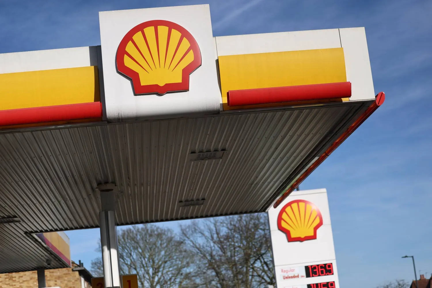 The shell logo on a petrol station forecourt in London, Britain, 02 March 2026. EPA/NEIL HALL