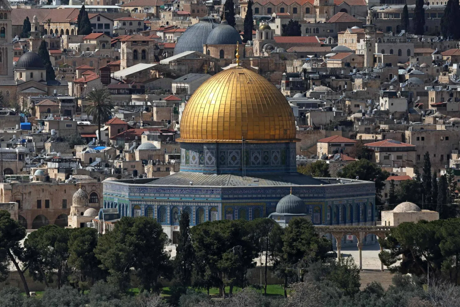 A view of the Aqsa Mosque is pictured in Old City of Jerusalem on March 6, 2026.  (Photo by AHMAD GHARABLI / AFP)