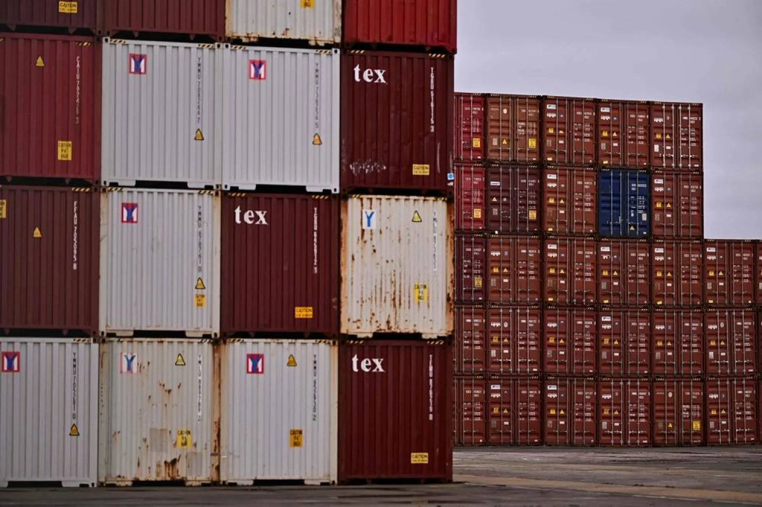 Shipping containers are pictured at the UK's largest freight port, in Felixstowe on the East coast of England, on March 12, 2026. (AFP)