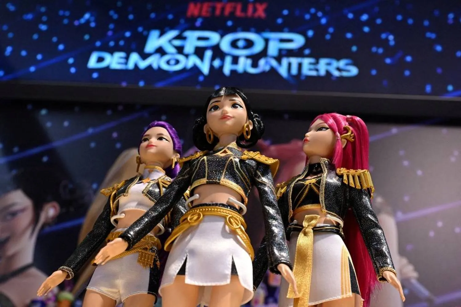 Figures from the "Kpop Demon Hunters" toy series are on display at Mattel's booth at the Nuremberg Toy Fair in Nuremberg, Germany, January 26, 2026. (Reuters) 
