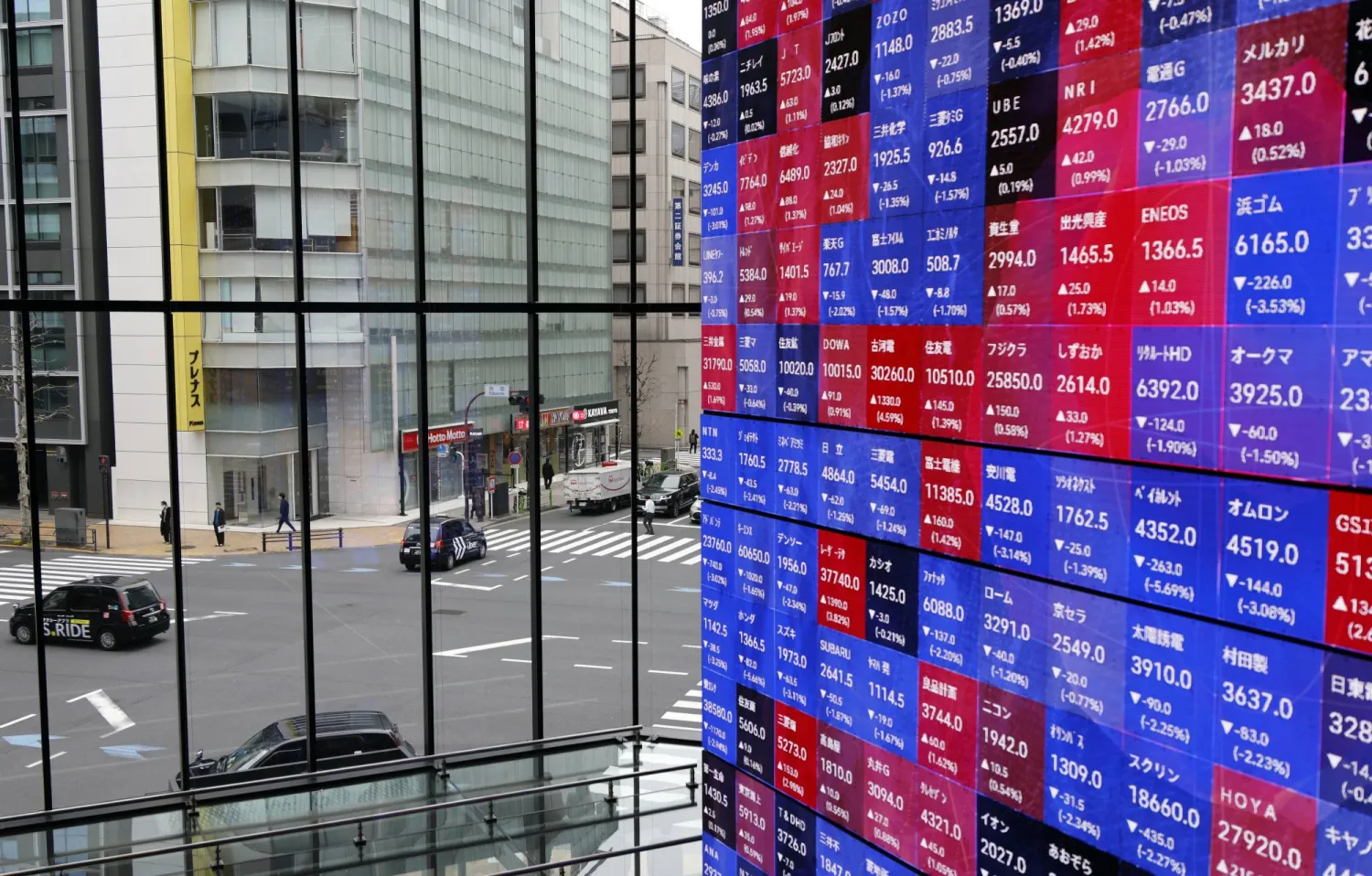 شاشة تعرض حركة الأسهم في وسط طوكيو (إ.ب.أ)