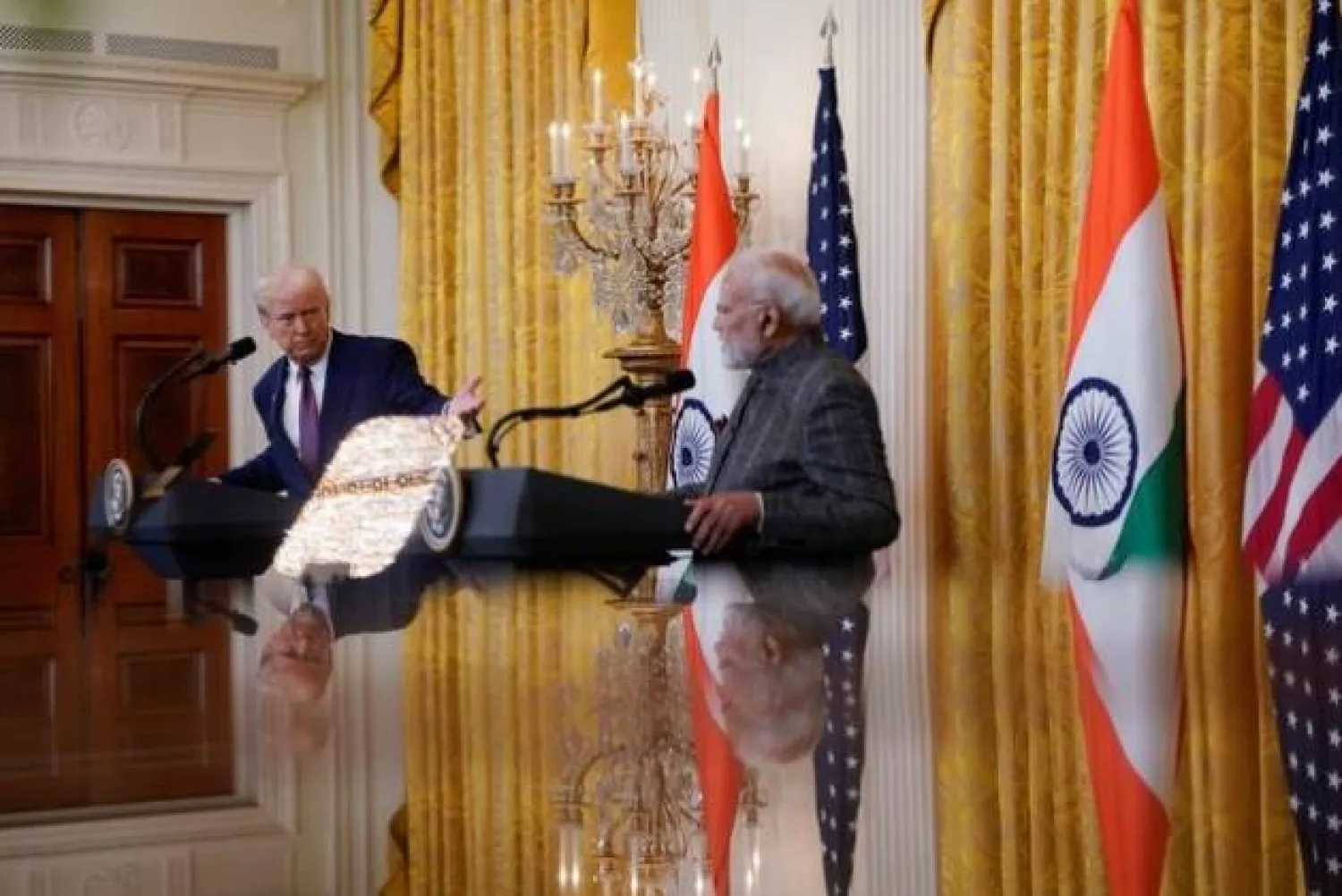 الرئيس الأميركي دونالد ترمب ورئيس وزراء الهند ناريندرا مودي أثناء حضورهما مؤتمراً صحافياً مشتركاً في البيت الأبيض - 13 فبراير 2025 (رويترز)