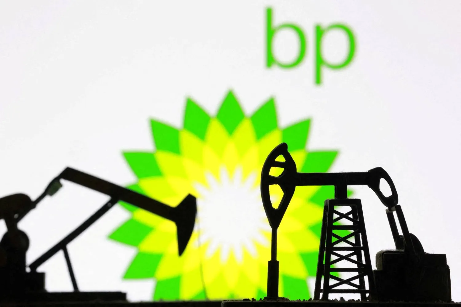 FILE PHOTO: 3D-printed oil pump jacks and the British Petroleum (BP) logo appear in this illustration taken March 2, 2026. REUTERS/Dado Ruvic/Illustration/File Photo