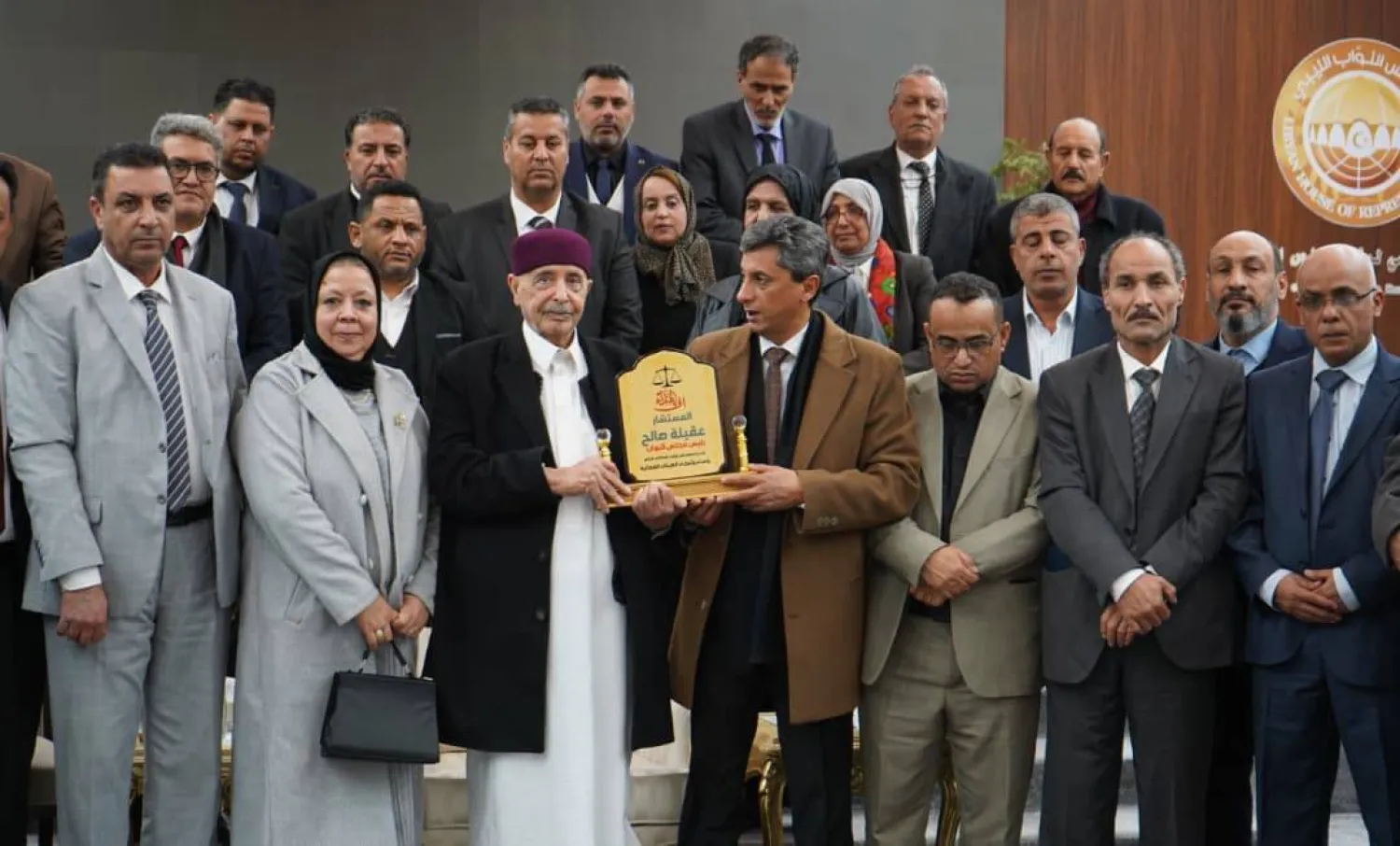 رئيس مجلس النواب الليبي عقيلة صالح في لقاء مع رؤساء الهيئات القضائية بمحاكم الاستئناف في ليبيا فبراير الماضي (مجلس النواب)