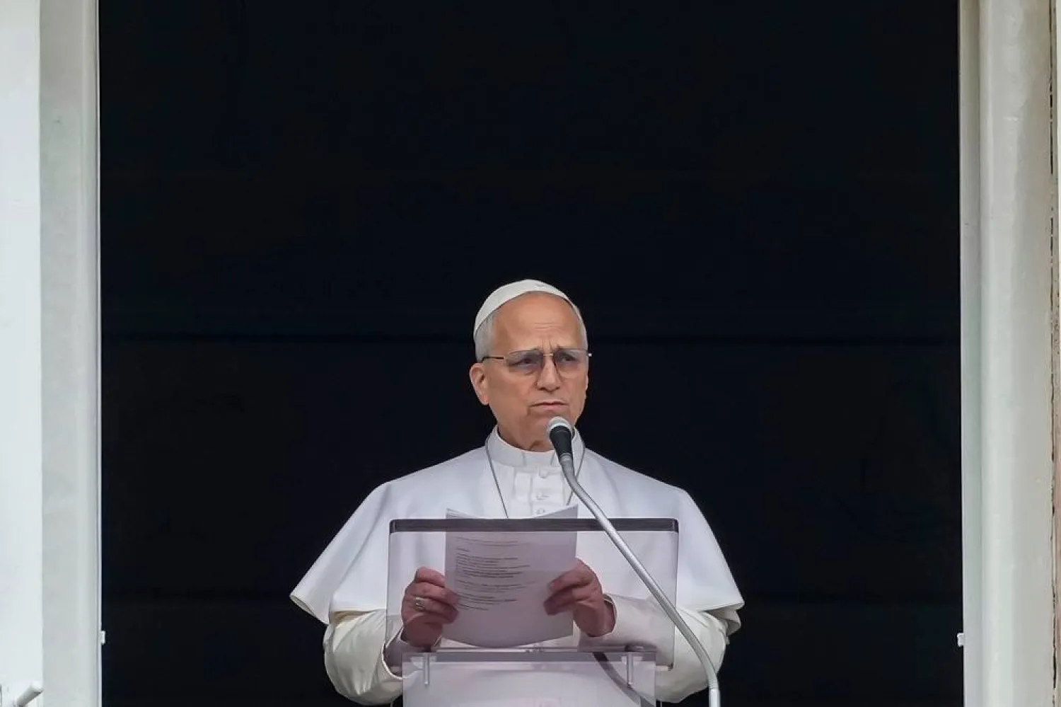  Pope Leo XIV appears at the window of his studio overlooking St. Peter's Square at the Vatican where Catholic faithful and pilgrims gathered for the traditional Sunday blessing at the end of the noon Angelus prayer, Sunday, March 15, 2026. (AP) 