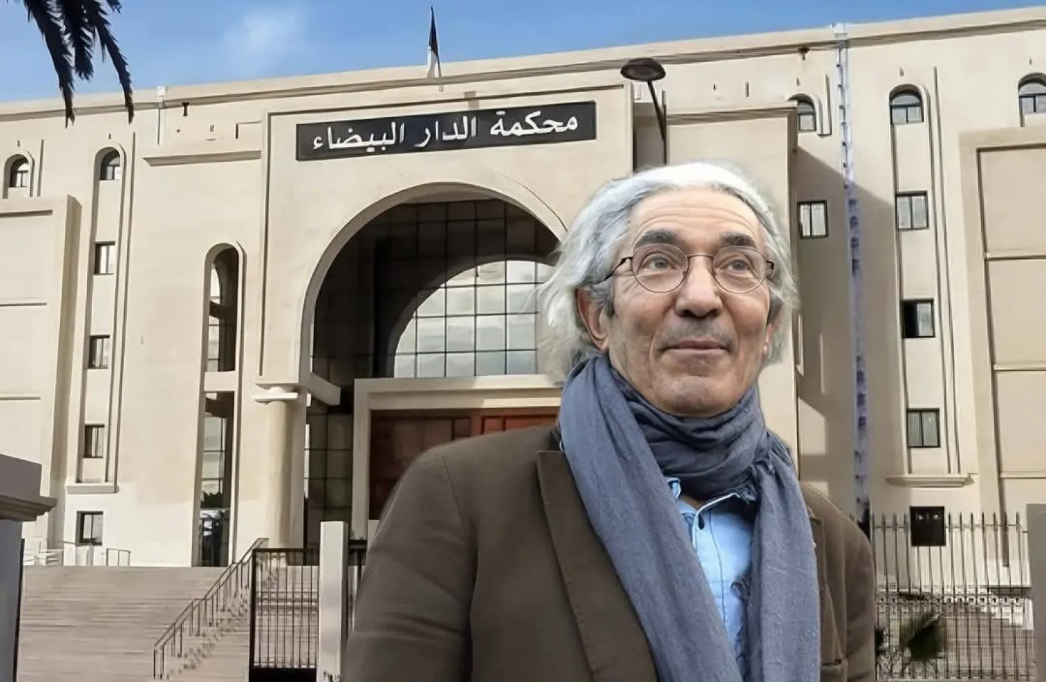 صورة مركَّبة للكاتب بوعلام صنصال والمحكمة التي دانته بالسجن في مارس 2025 (الشرق الأوسط)