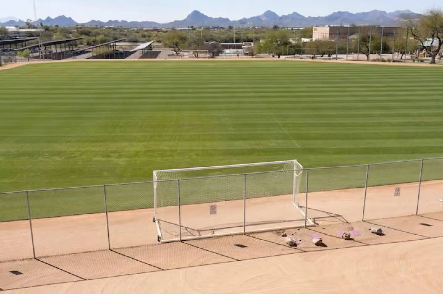 A soccer field stands empty at Kino Sports Complex, where the Iranian men’s soccer team is scheduled to practice for the FIFA World Cup, in Tucson, Arizona, US, March 4, 2026. REUTERS/Rebecca Noble
