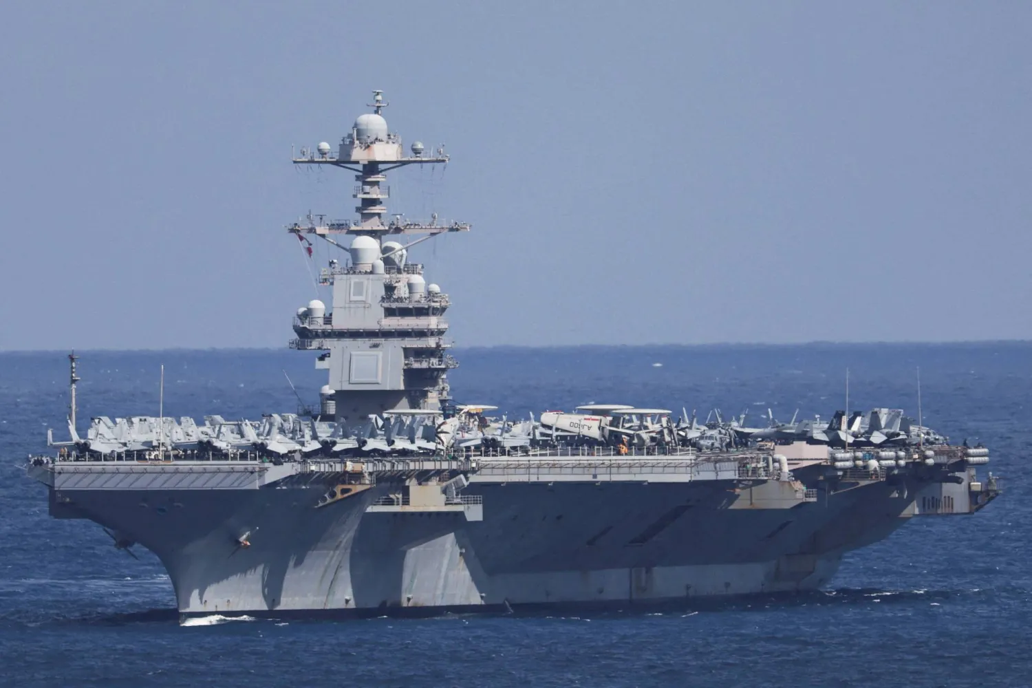 FILE PHOTO: USS Gerald R. Ford aircraft carrier arrives at Souda Bay on the island of Crete, Greece, February 23, 2026. REUTERS/Stelios Misinas/File Photo