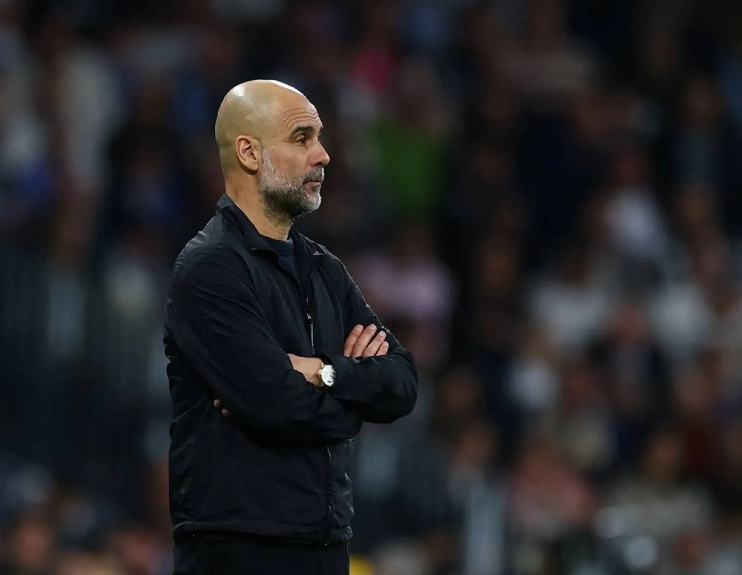  Football - UEFA Champions League - Round of 16 - First Leg - Real Madrid v Manchester City - Santiago Bernabeu, Madrid, Spain - March 11, 2026 Manchester City manager Pep Guardiola looks on. (Action Images via Reuters)