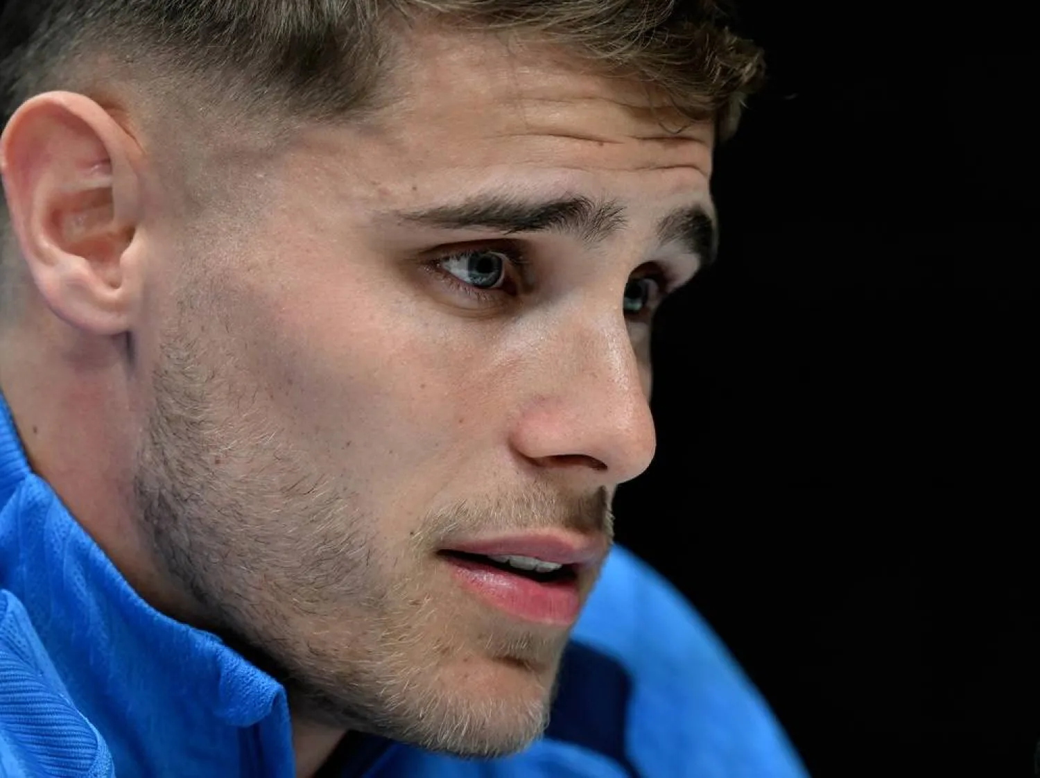 Tottenham Hotspur defender Micky van de Ven attends a press conference in London, Great Britain, 17 March 2026. Tottenham Hotspur will face Atletico Madrid on 18 March 2026 in the UEFA Champions League Round of 16 2nd leg match in London. (EPA)