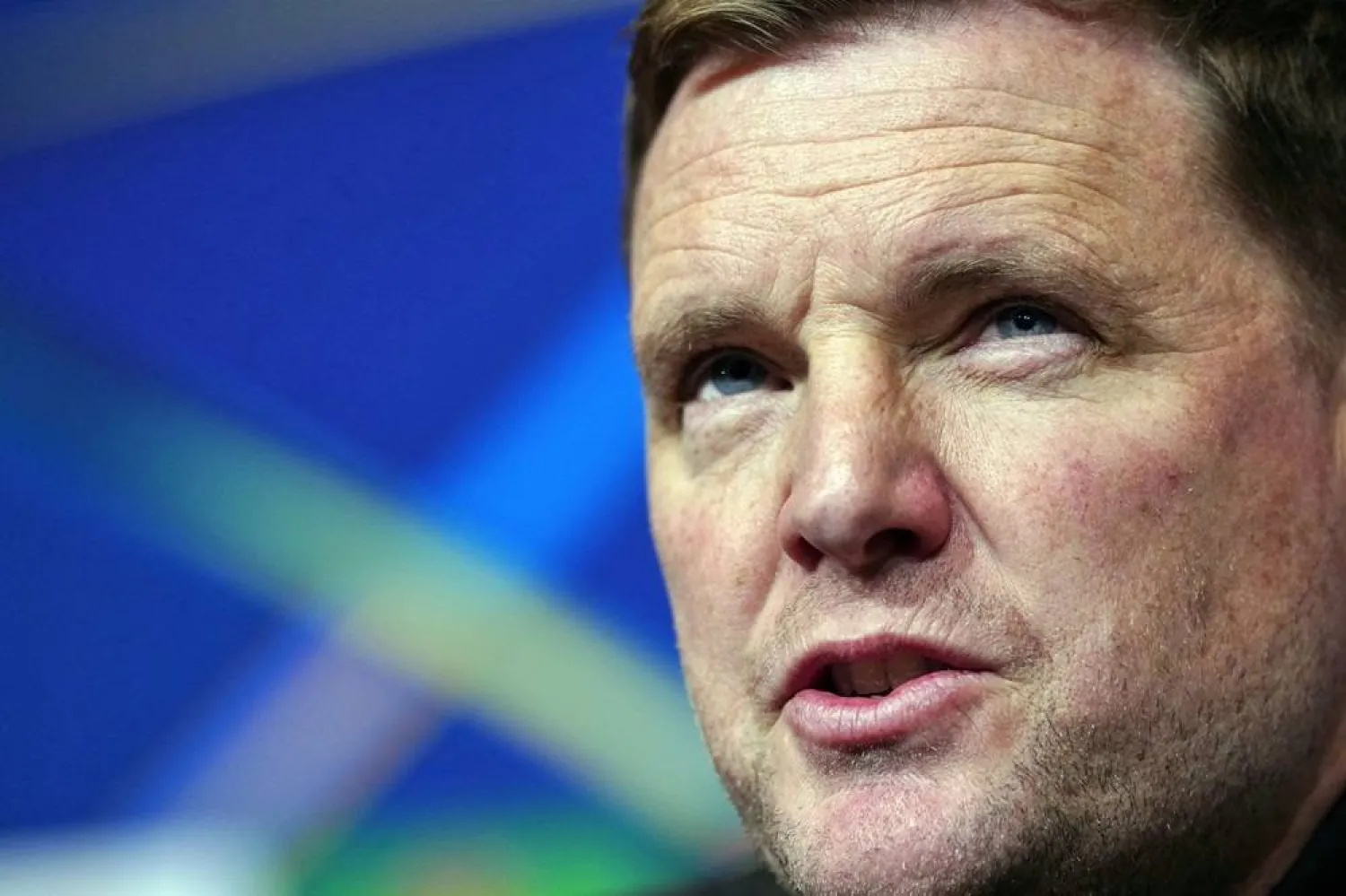 Newcastle's head coach Eddie Howe attends a press conference in Barcelona, Spain, 17 March 2026. (EPA)