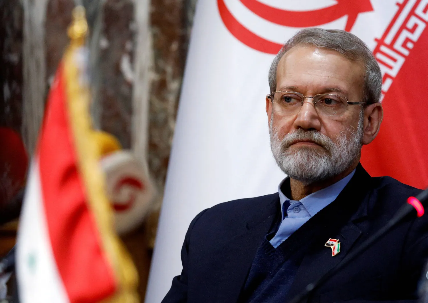 Then Iranian parliament speaker Ali Larijani attends a news conference in Damascus, Syria February 16, 2020. (Reuters)