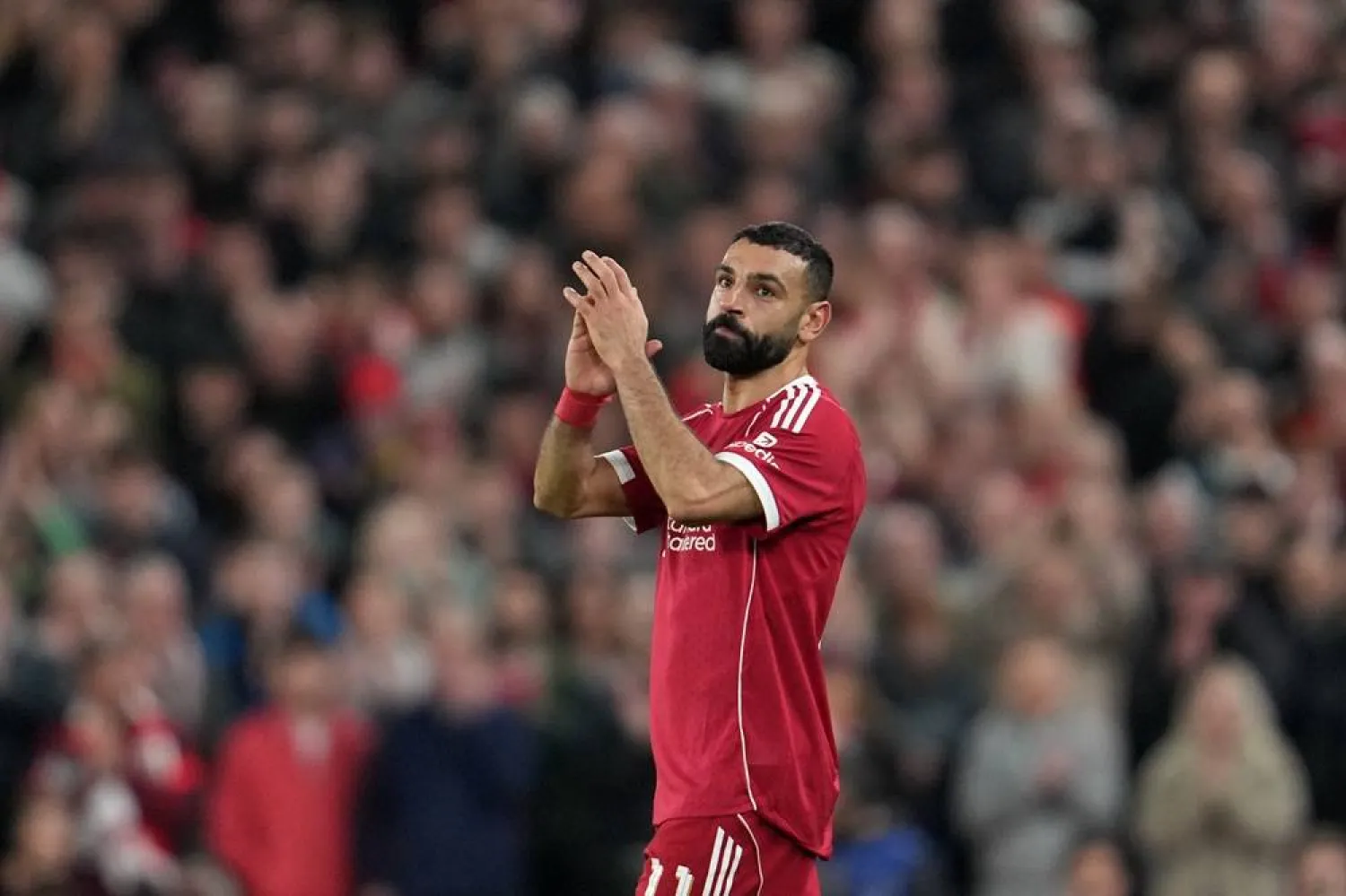  Liverpool's Mohamed Salah leaves the field after substitution during the second leg of the Champions League round of 16 soccer match between Liverpool and Galatasaray, in Liverpool, England, Wednesday, March 18, 2026. (AP) 