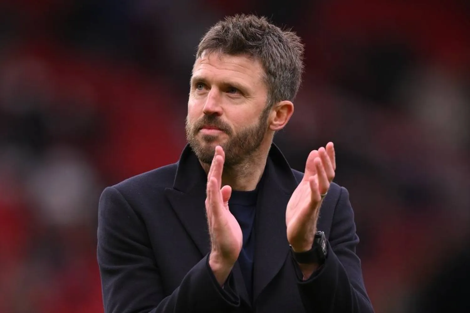 Manchester United Manager Michael Carrick in action during the English Premier League match of Manchester United against Aston Villa, in Manchester, Britain, 15 March 2026. (EPA)