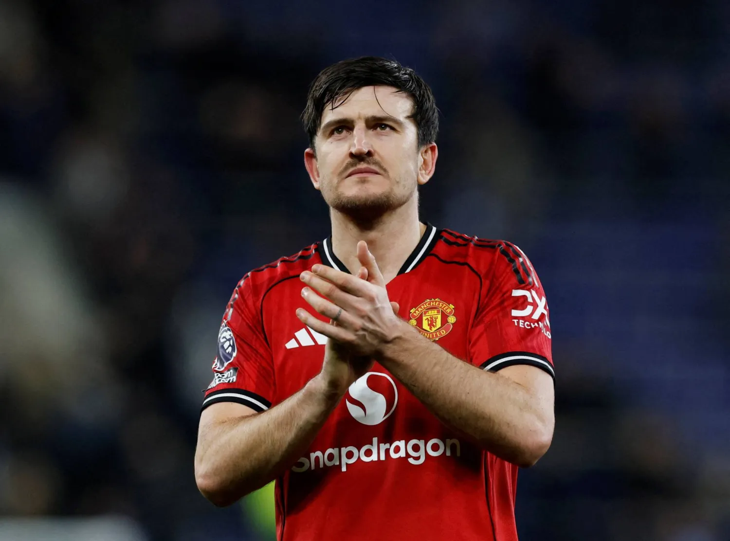 FILE PHOTO: Soccer Football - Premier League - Everton v Manchester United - Hill Dickinson Stadium, Liverpool, Britain - February 23, 2026 Manchester United's Harry Maguire applauds fans after the match Action Images via Reuters/Jason Cairnduff 