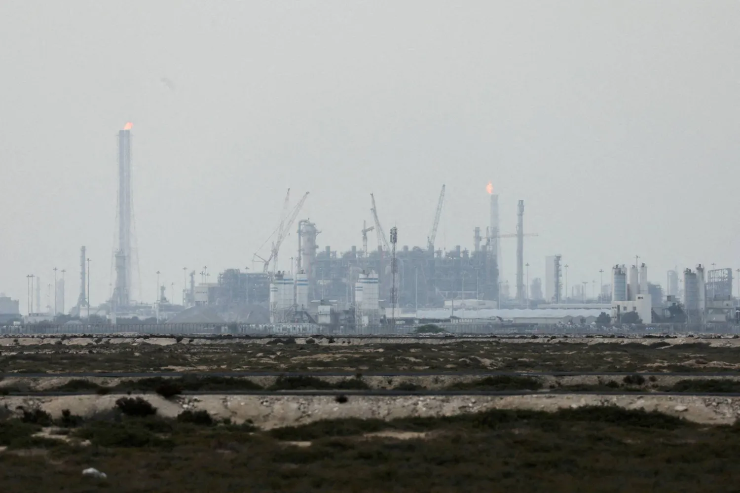 FILE PHOTO: QatarEnergy's liquefied natural gas (LNG) production facilities, amid the US-Israeli conflict with Iran, in Ras Laffan Industrial City, Qatar March 2, 2026. REUTERS/Stringer/File Photo