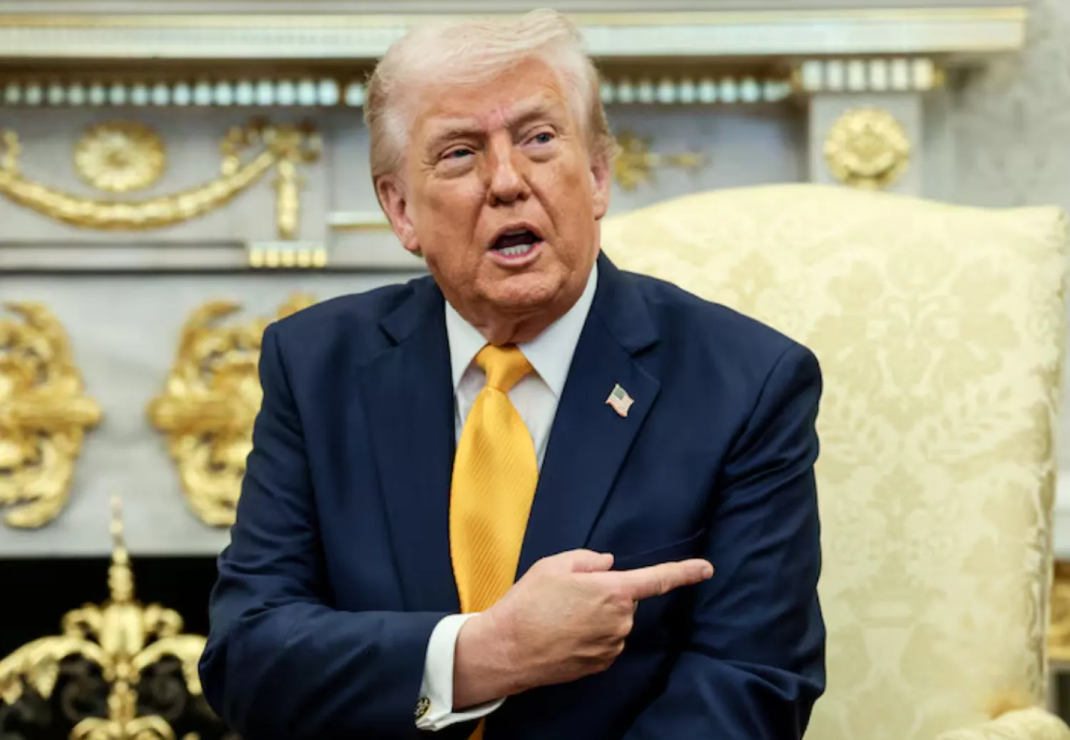 US President Donald Trump speaks during a meeting with Japanese Prime Minister Sanae Takaichi (not pictured) in the Oval Office at the White House in Washington, DC, US, March 19, 2026. REUTERS/Evelyn Hockstein 