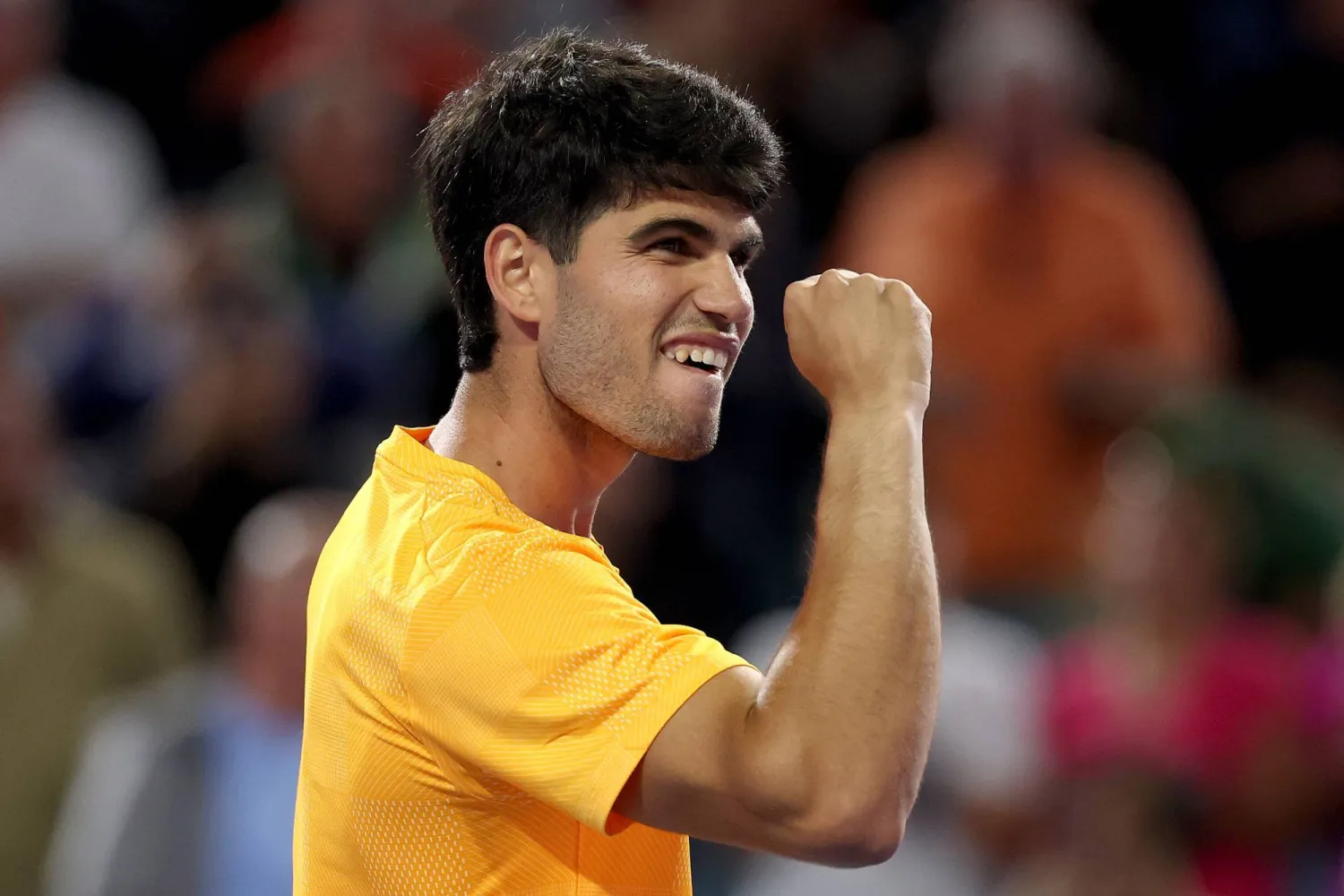 Carlos Alcaraz of Spain celebrates his win over Joao Fonseca of Brazil on Day 4 of the Miami Open Presented by Itau at Hard Rock Stadium on March 20, 2026 in Miami Gardens, Florida. (Getty Images/AFP)