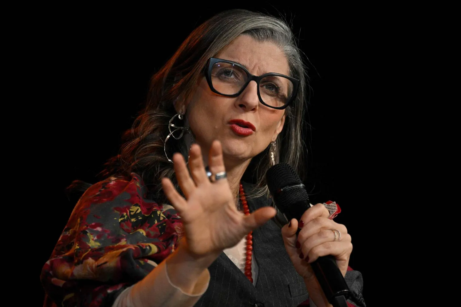UN Special Rapporteur for the Palestinian Territories occupied since 1967, Francesca Albanese gestures as she speaks during a public event hosted by the Olof Palme International Center in Belgrade on March 17, 2026. (AFP)