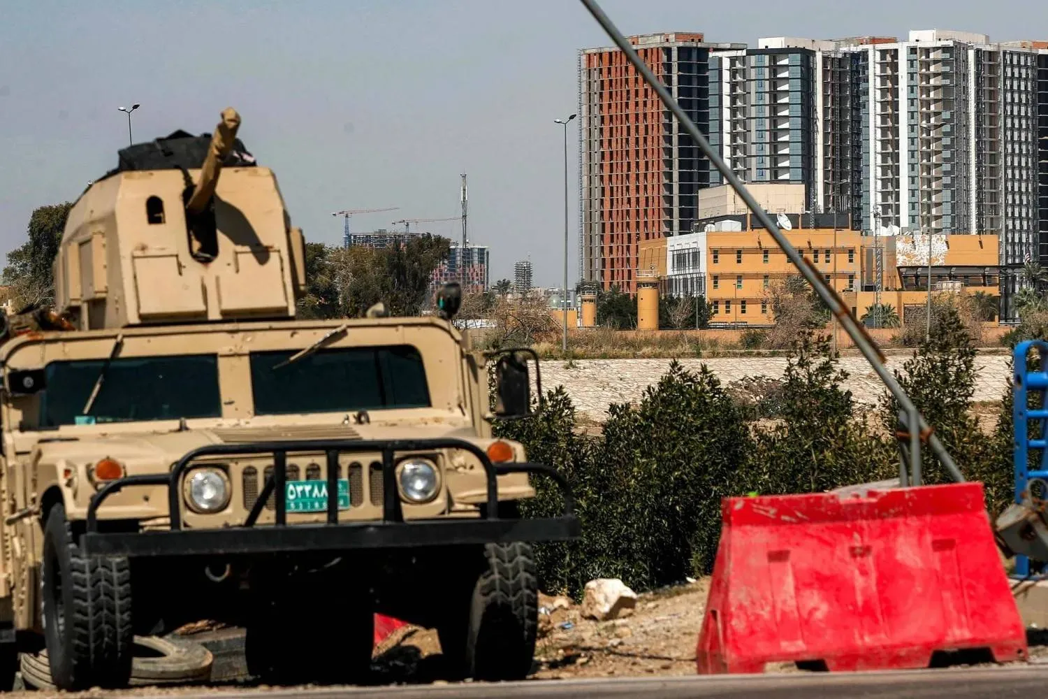 An Iraqi armored vehicle near the US Embassy in Baghdad (AFP)