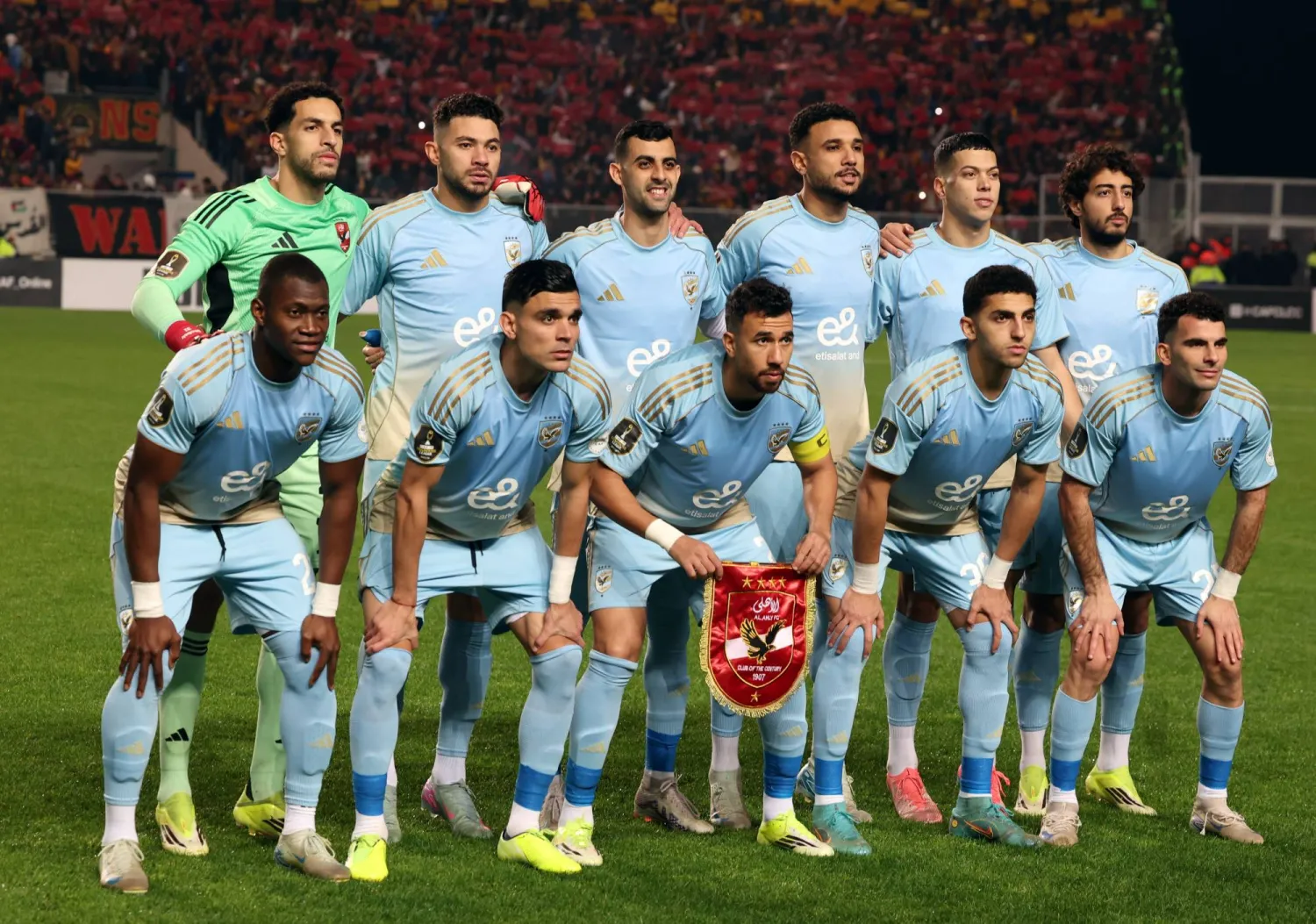 Al Ahly players pose for a photograph prior to their CAF Champions League Quarter first leg match between ES Tunis and Al Ahly at Rades stadium in Tunis,Tunisia, 15 March 2026.  EPA/MOHAMED MESSARA