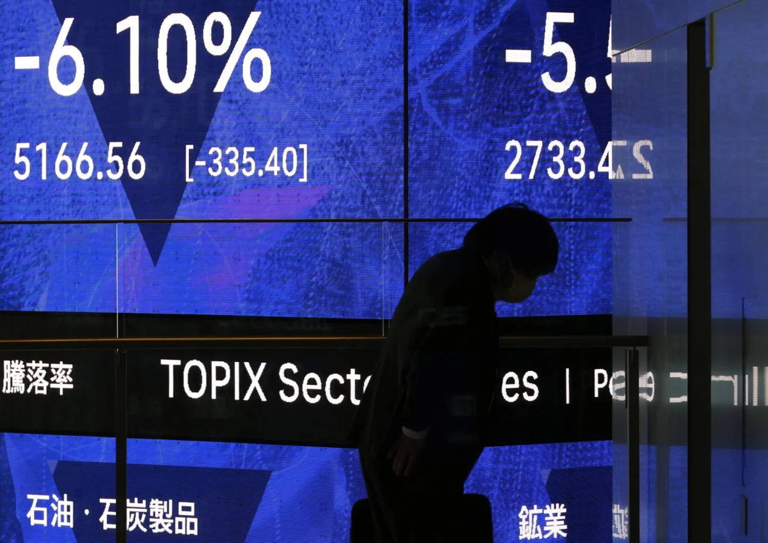 رجل يقف أمام لوحة مؤشرات سوق الأسهم في طوكيو (إ.ب.أ)