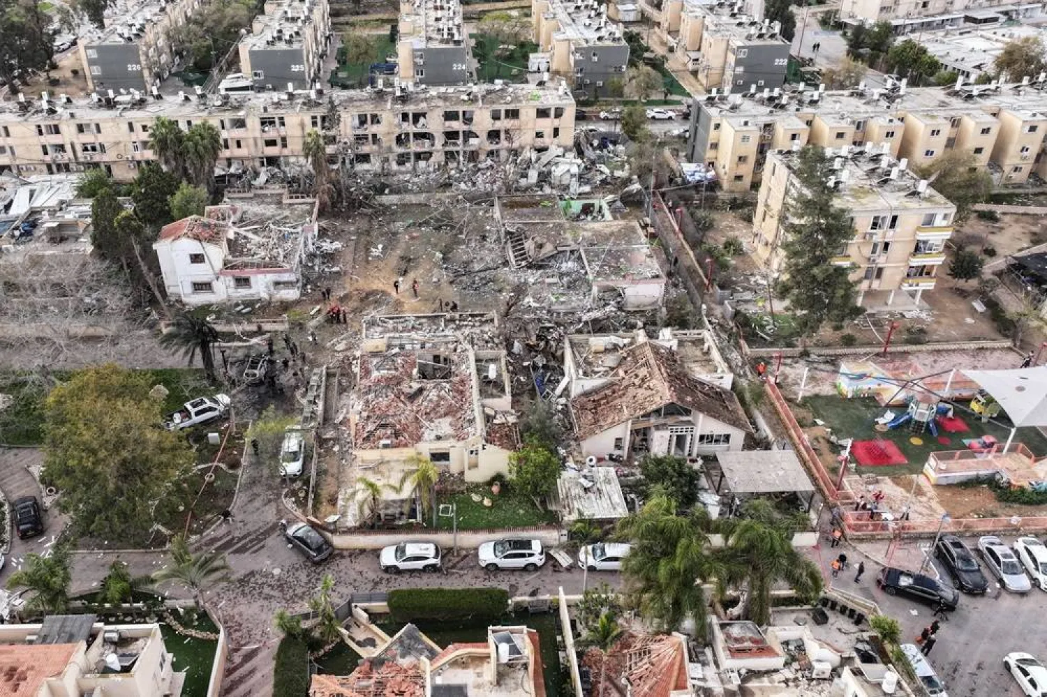  A drone view shows a damage in a residential neighborhood, following a night of Iranian missile strikes which injured dozens of Israelis, amid the US-Israel conflict with Iran, in Dimona, southern Israel March 22, 2026. (Reuters)